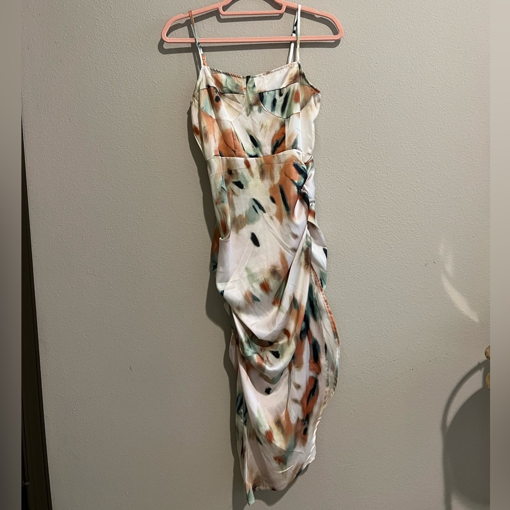 SHEIN Midi Dress in Cream and Orange